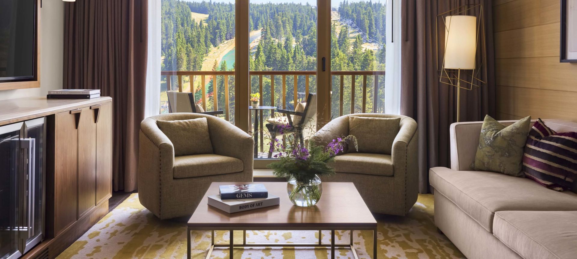 Dnevni boravak u apartmanu Karaman sa pogledom na planinu