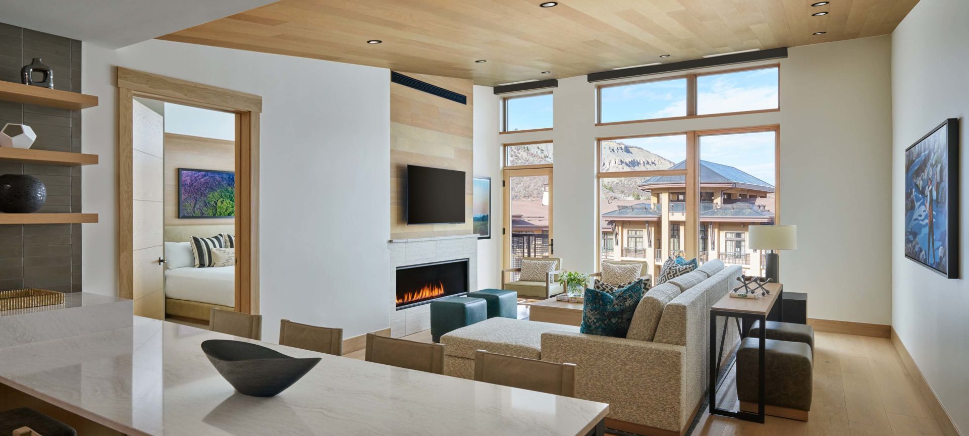 A Living Room With A Fireplace