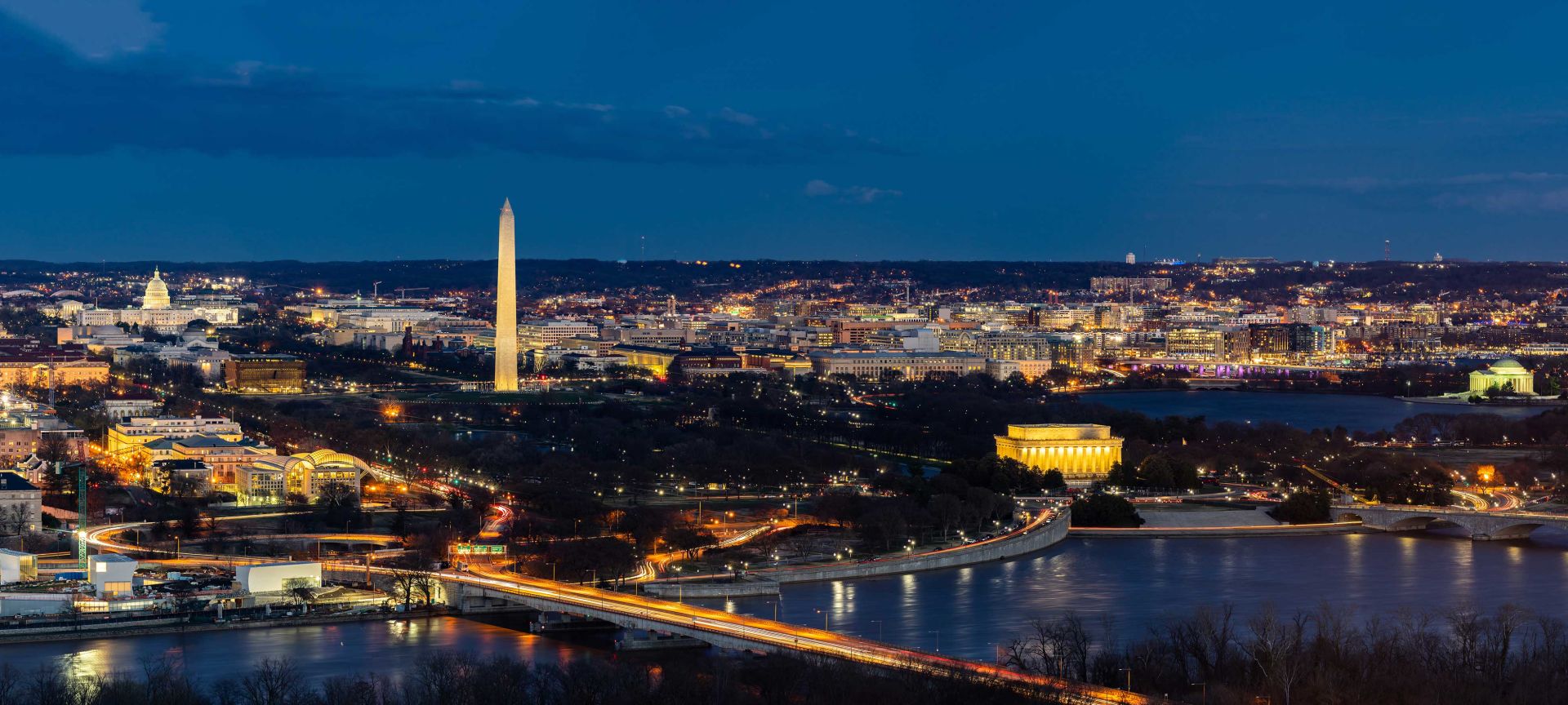 Aerial Nighttime Views of Washington, DC