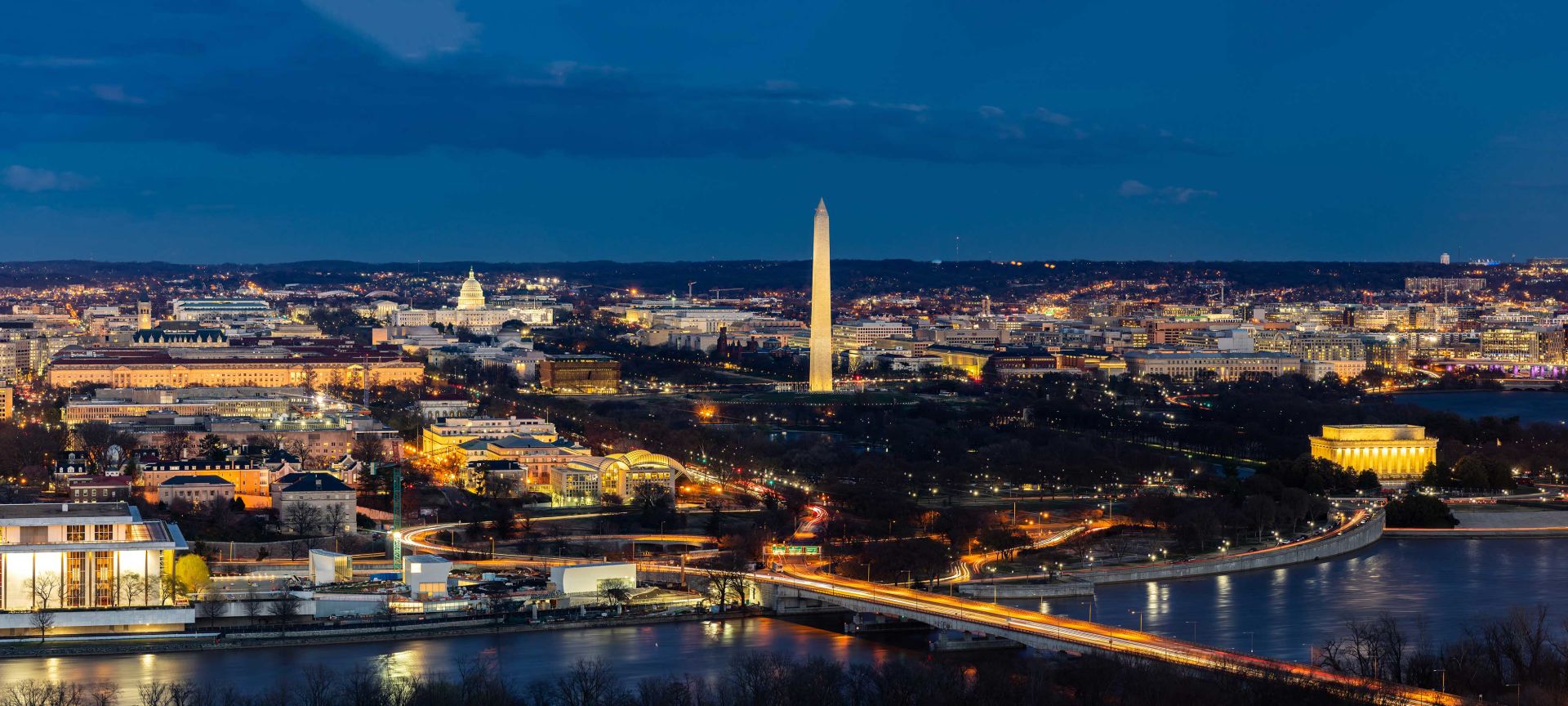 Aerial Nighttime Views of Washington, DC