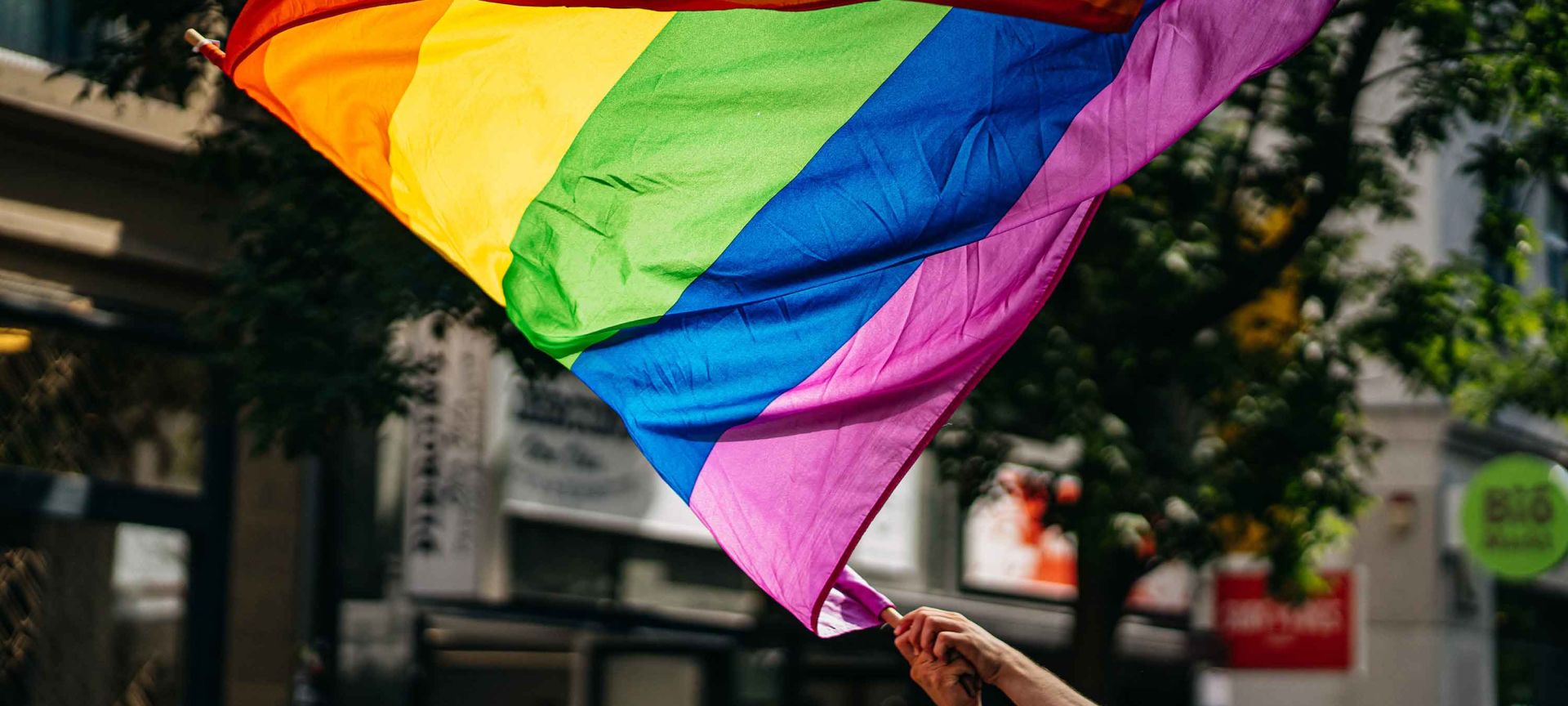 A Person Flying a Rainbow Flag